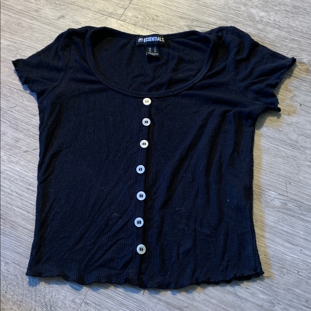 Essentials Black Ribbed Knit Top